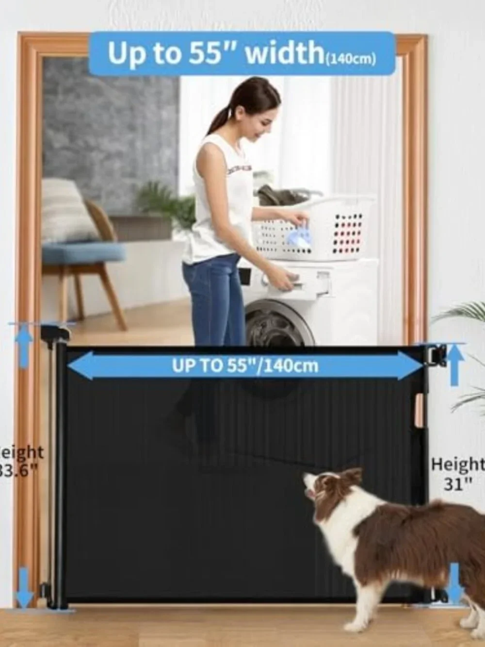 Retractable Mesh Baby Gate for Doorways & Stairs, Easy One-Hand Operation